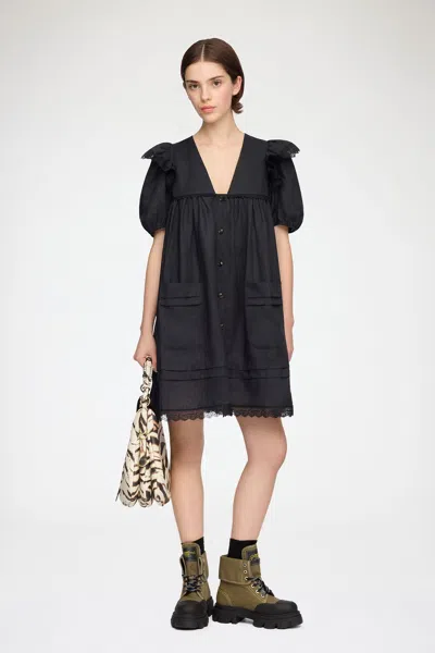 Ganni Mini Dress In Black Linen