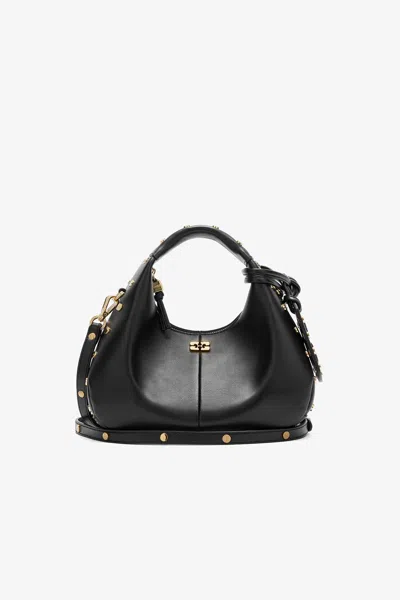 Ganni Mini Studded Hobo Bag In Black
