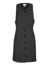 Ganni Sleeveless Twill Dress With Button Front In Black