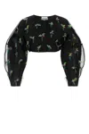 Ganni Bead-embellished Cropped Blouse In Black