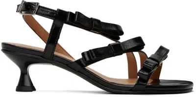 Ganni Black Multi Bow Mid Heeled Sandals In 099 Black