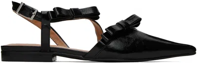 Ganni Black Multi Bow Pointy Cut-out Ballerina Flats In Gray