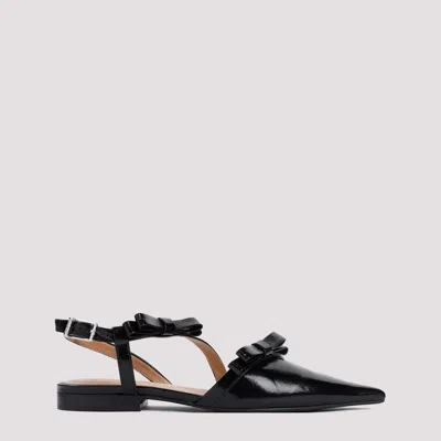 Ganni Multi Bow Pointy Cut Out Black Naplack Ballerinas