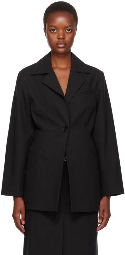 Ganni Black Notched Lapel Blazer In 099 Black
