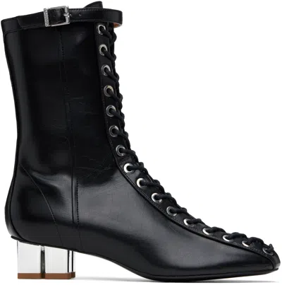 Ganni Black Oleatex Eyelets Lace-up Ankle Boots In 099 Black