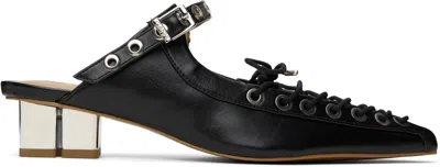 Ganni Womens Black Eyelets Lace-up Faux-leather Mules Eur 39 / 6 Uk