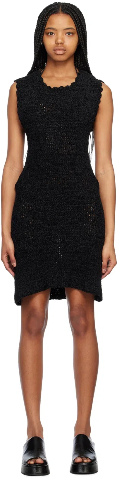 Ganni Black Open Back Minidress In 099 Black