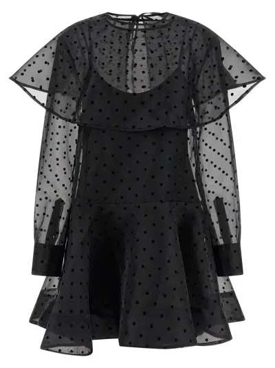 Ganni Black Organza Circle Collar Dresses Black