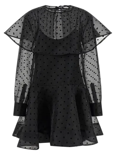 Ganni Black Organza Circle Collar Dresses Black