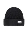 Ganni Womens Black Logo-patch Wool-blend Beanie Hat In Black