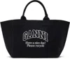 Ganni Black Oversized Canvas Tote In 252 Phantom