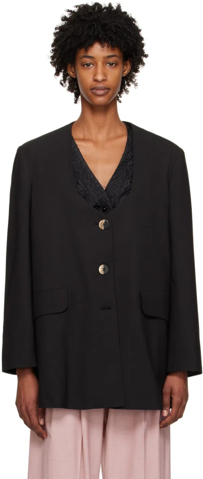 Ganni Oversized Drapey Melange Blazer In Black