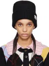 Ganni Black Oversized Wool Rib Knit Beanie In 099 Black