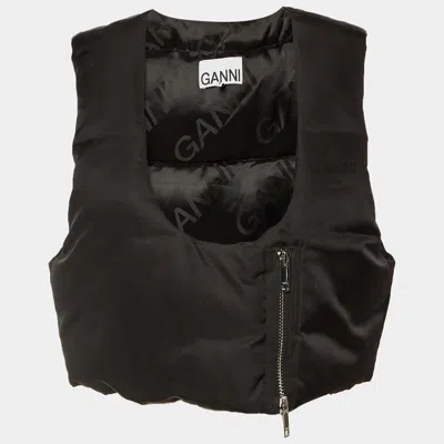 Ganni Black Padded Asymmetric Cropped Vest