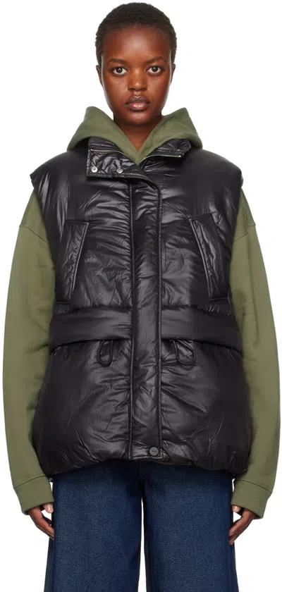 Ganni Black Padded Vest In 099 Black