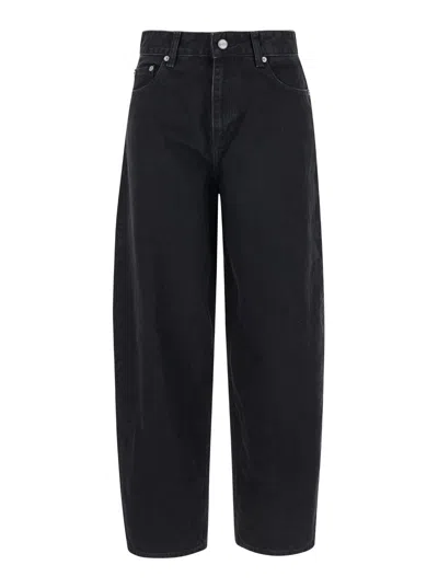 Ganni Black Pants With High Waist And Logo Patch On The Rear In Cotton Woman In Multicolor