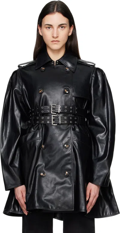 Ganni Black Peplum Recycled Leather Trench Coat