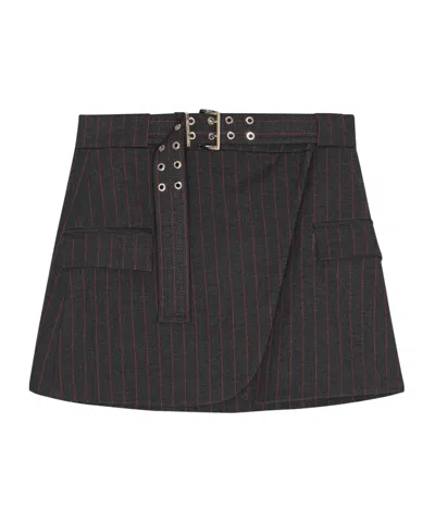 Ganni Black Pinstripe Mini Skirt