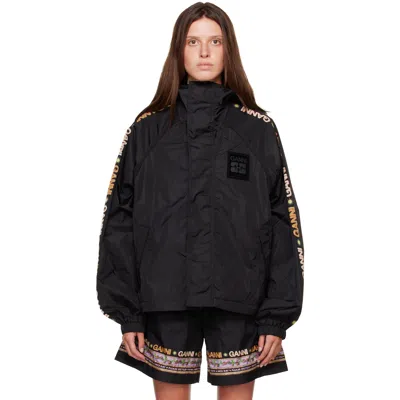 Ganni Black Placement Printed Flyweight Nylon Jacket