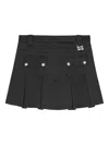 Ganni Black Pleated Miniskirt With Silver Details In Black