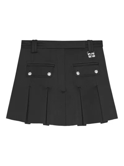 Ganni Black Pleated Miniskirt With Silver Details In Gray