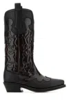 Ganni Embroidered Western Boots Women In Black