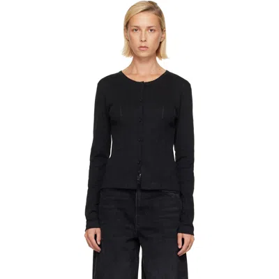 Ganni Black Pointelle Cardigan In 099 Black