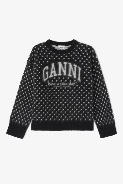 Ganni Black Polka Brushed Jumper