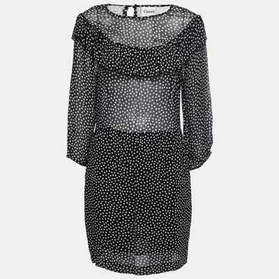 Pre-owned Ganni Black Polka Dotted Crepe Belleville Short Dress L