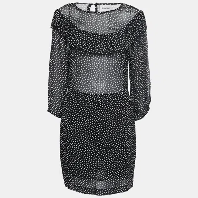 Ganni Black Polka Dotted Crepe Belleville Short Dress In Multi