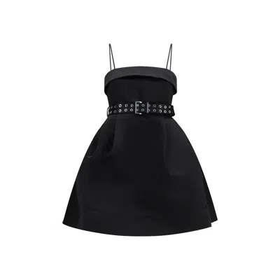 Ganni Short Satin Dress With A Full Skirt In Black