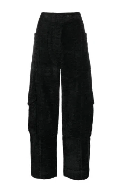 Ganni Black Polyester Cotton Trousers