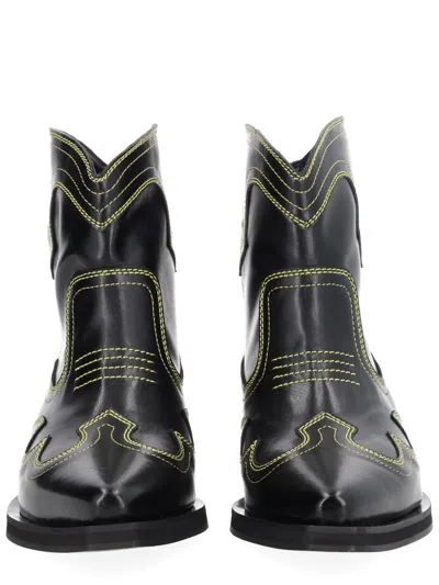 Ganni Low Shaft Embroidered Western Boots In Multi