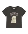 Ganni Women Black T-shirt With Round Neck And Maxi Logo On The Front In Cotton Woman In Blue
