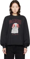 Ganni Organic Cotton Crew Neck Graphic Sweater In Black