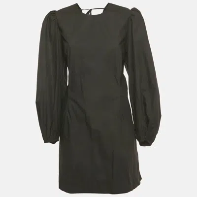 Pre-owned Ganni Black Poplin Back Open Mini Dress Xl