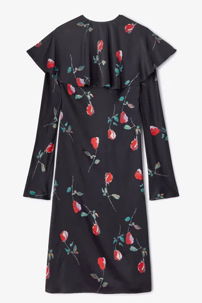 Ganni Black Printed Circle Collar Midi Dress - Size 42 Viscose