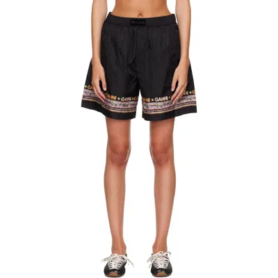 Ganni Black Printed Flyweight Nylon Boxer Shorts