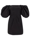 Ganni Cotton Poplin Puff Sleeve Mini Dress In Black