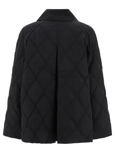 GANNI BLACK QUILTED JACKET WITH OVERSIZED COLLAR IN RECYCLAED POLYAMIDE WOMAN