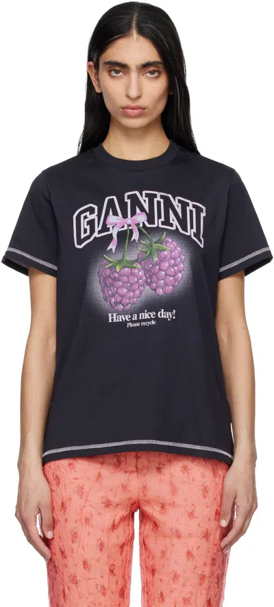 Ganni Black Raspberries T-shirt