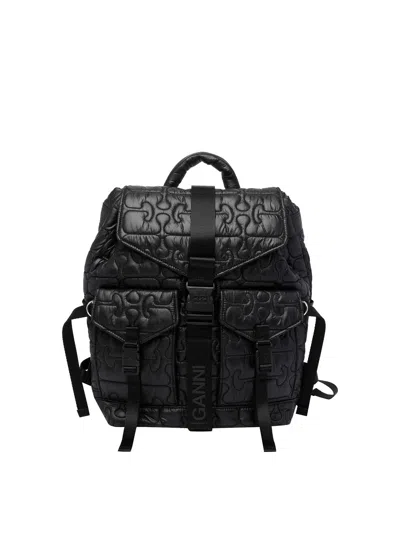 Ganni Black Re-tech Quilted Backpack