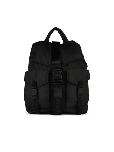 Ganni Black Recycled Polyester Backpack Women