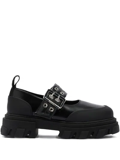 Ganni Prada Antique-inspired Loafers With Shuffle Screen Printed Logo In Black