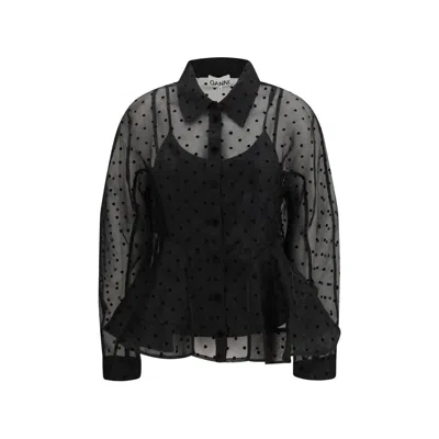 Ganni Black Recycled Polyester Pattern Shirt