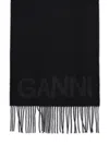 Ganni Black Recycled Wool Scarf Women In Black