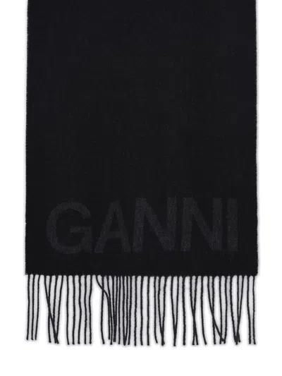 GANNI GANNI BLACK RECYCLED WOOL SCARF