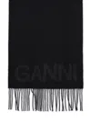 Ganni Black Recycled Wool Scarf Women In Black