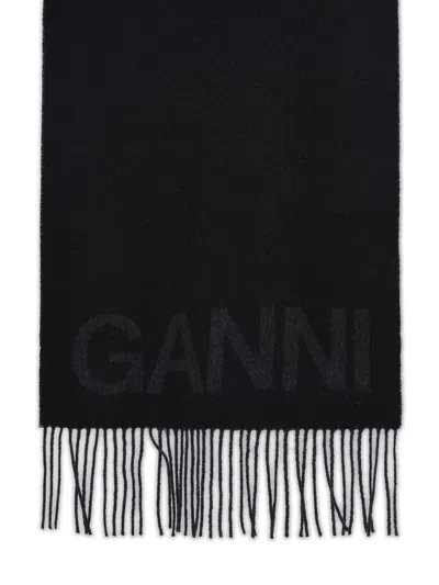 GANNI GANNI BLACK RECYCLED WOOL SCARF