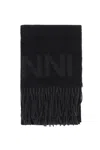 Ganni Logo Lettering Scarf In Black